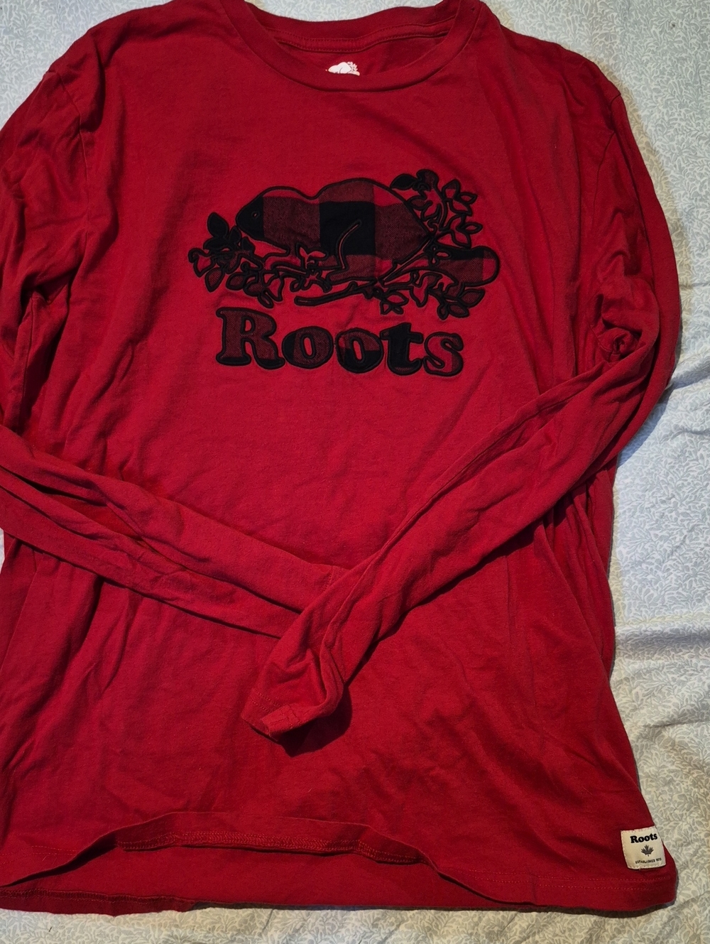 Roots Long Sleeve Tee in Red with Black Logo